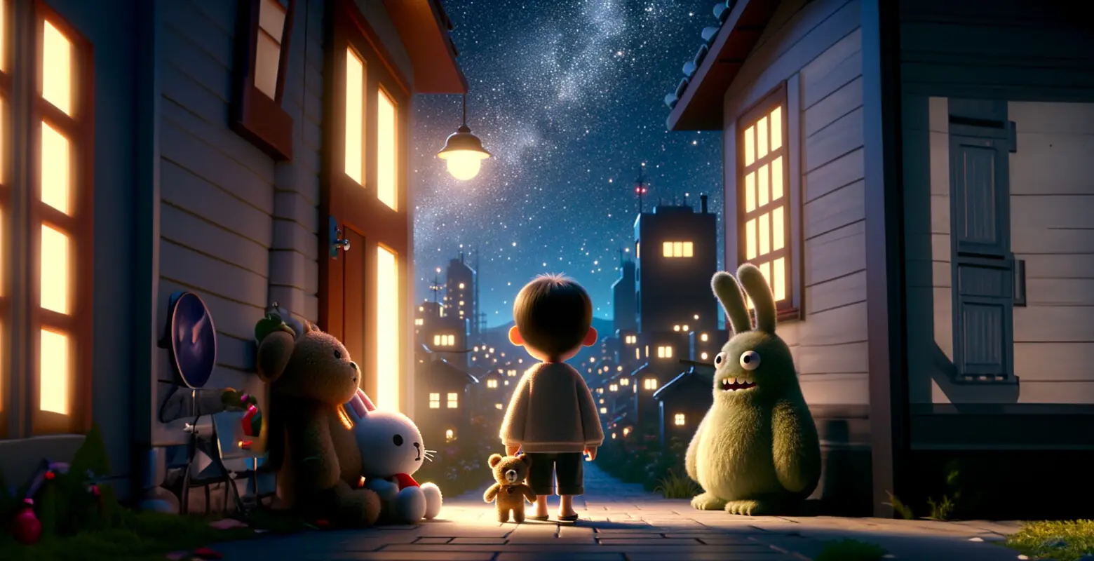 AI-gegenereerde afbeelding van Pim op avontuur met zijn beer