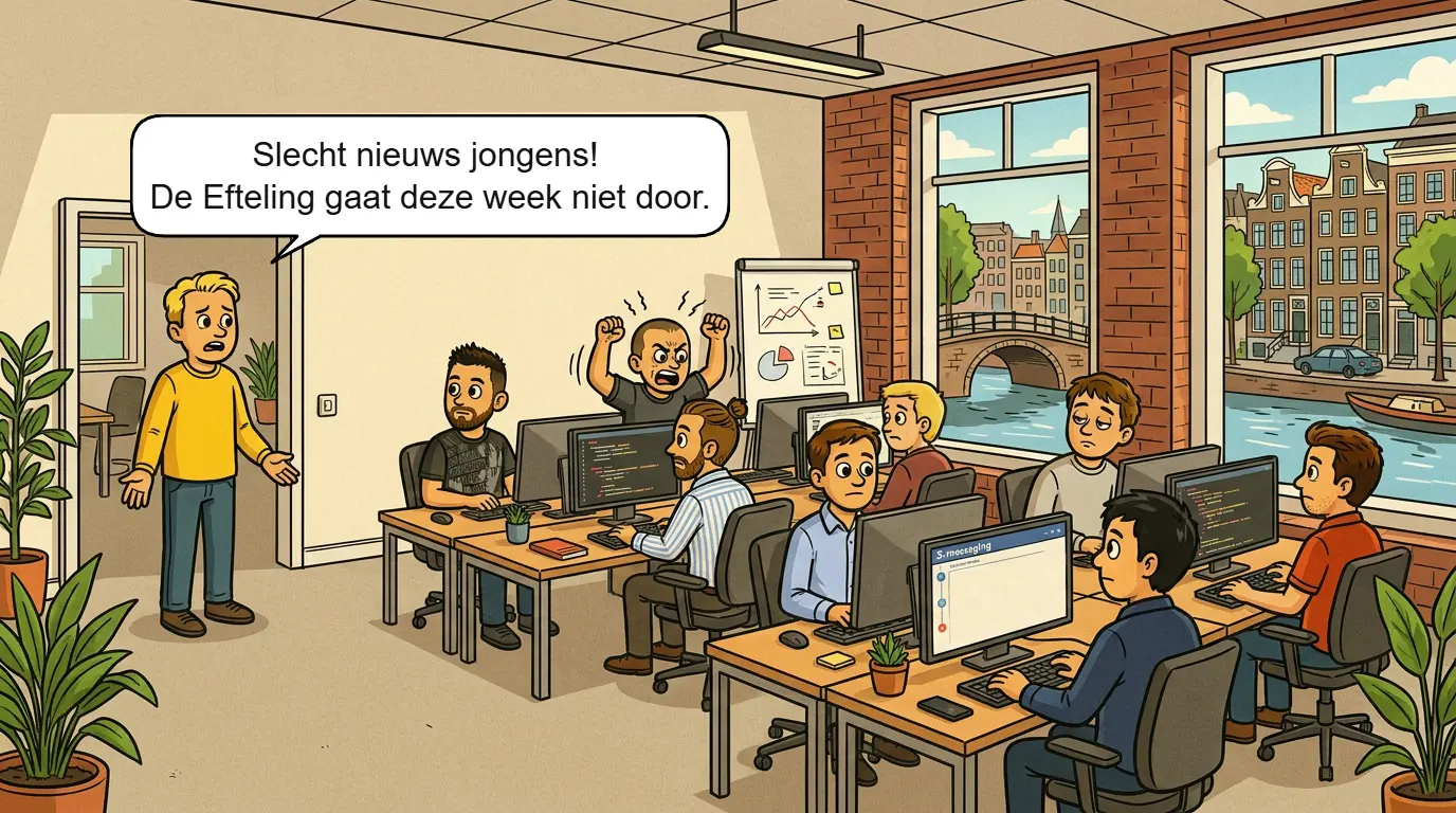 Casper kondigt in het kantoor aan dat de Efteling deze week niet doorgaat