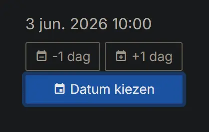 De knoppen in het CMS, nu uitgebreid met een blauwe Datum kiezen-datepicker