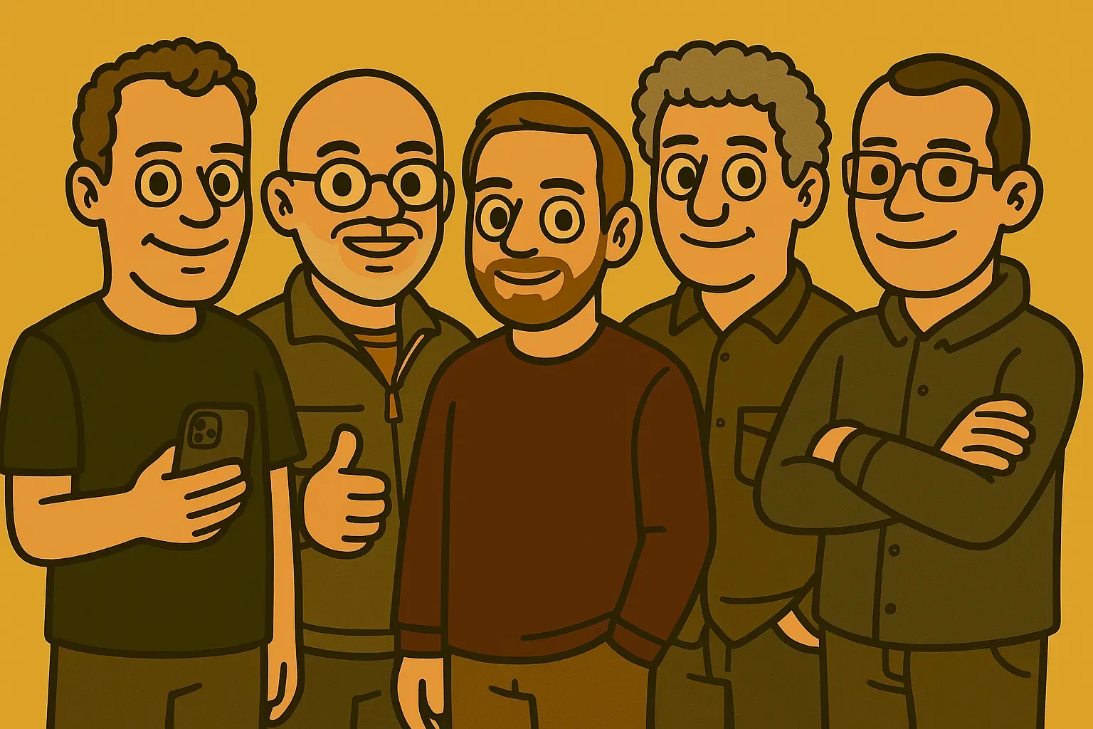 Het team van Lijstje.nl: Joris, Joep, Luuk, Frank, Rob.<br/>En eigenlijk ontbreekt het belangrijkste teamlid hier nog: de AI.