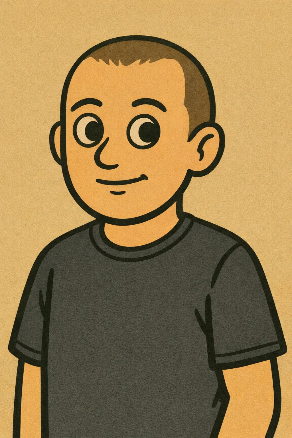 Getekend portret van Jeroen in een donkergrijs T-shirt