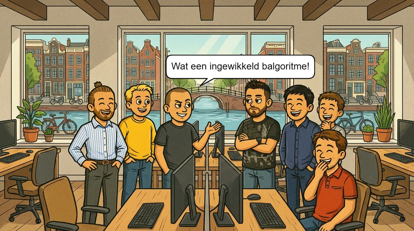 Illustratie bij de woordgrap 'balgoritme' (algoritme met een bal)