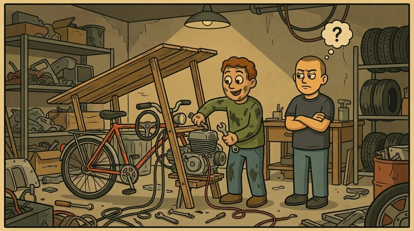 Illustratie van een combinatie van een fiets en een auto