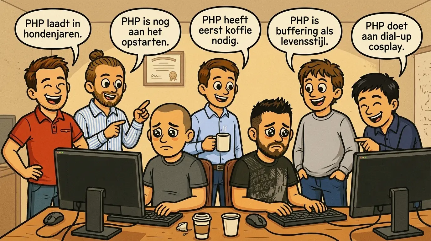 Collega's die PHP-developers pesten met grappen over de traagheid van PHP