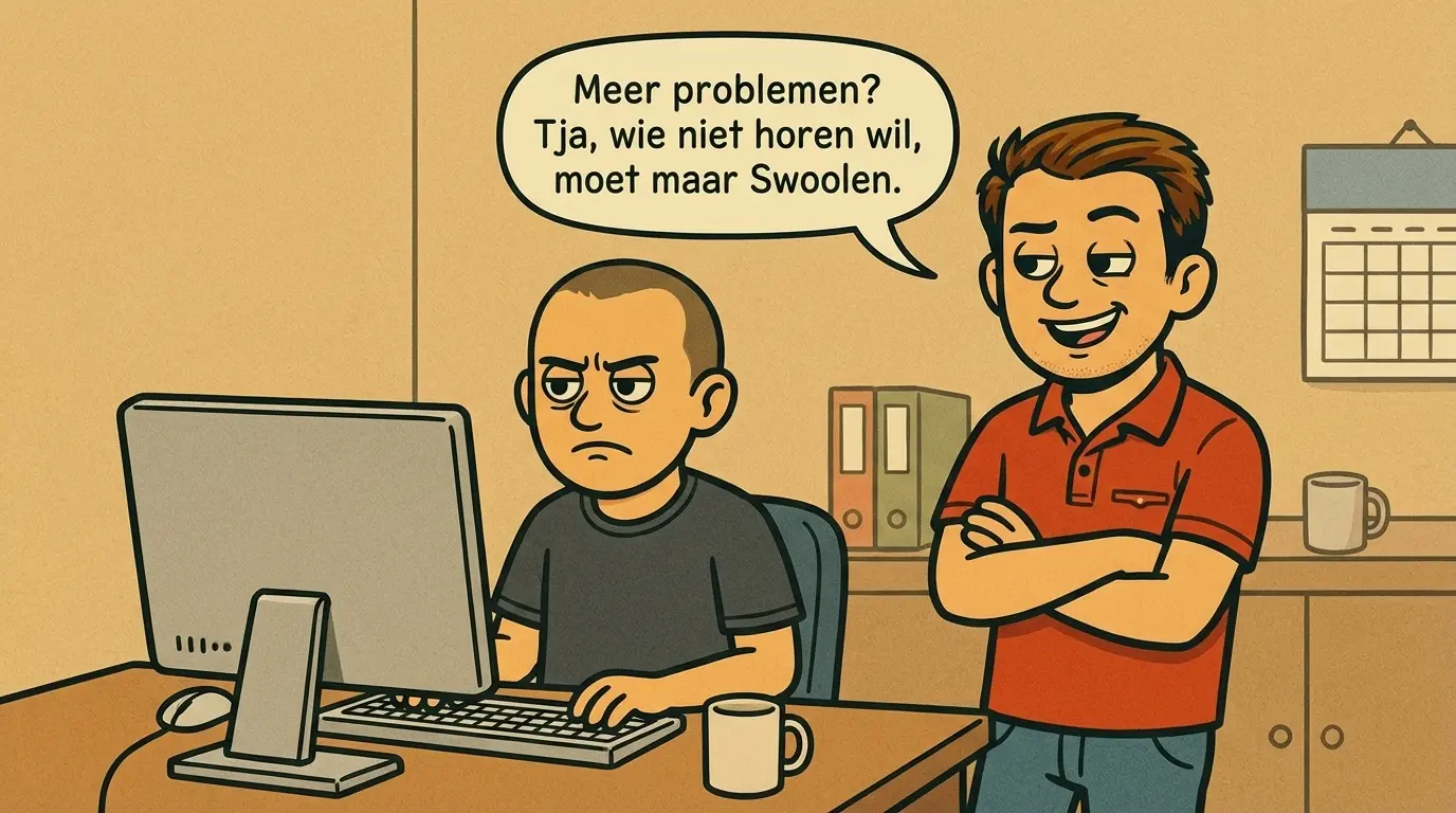 Humoristische afbeelding: wie niet horen wil moet maar Swoolen