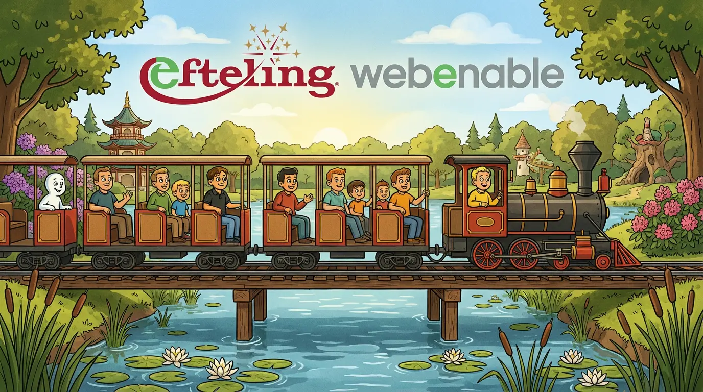 De collega's in de Efteling-stoomtrein, met het Efteling- en Webenable-logo erboven