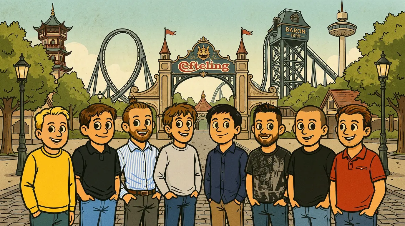 De collega's staan bij de ingang van de Efteling, klaar voor de dag