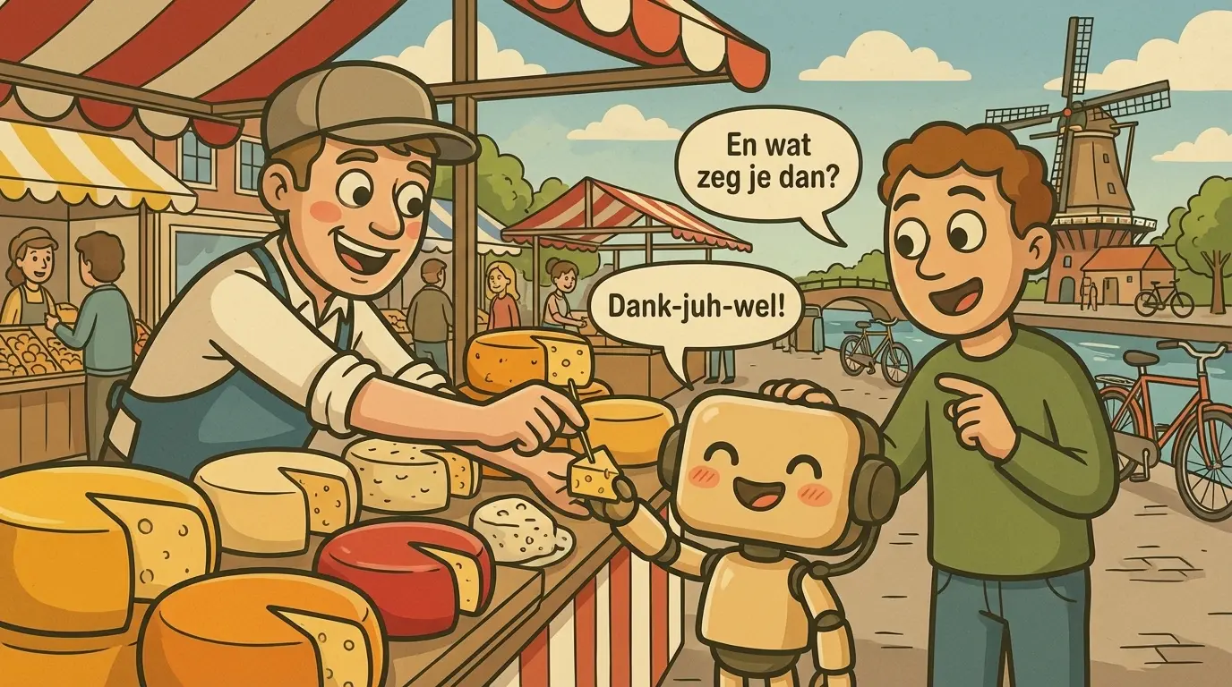 Robot die op een kaasmarkt wordt geleerd om 